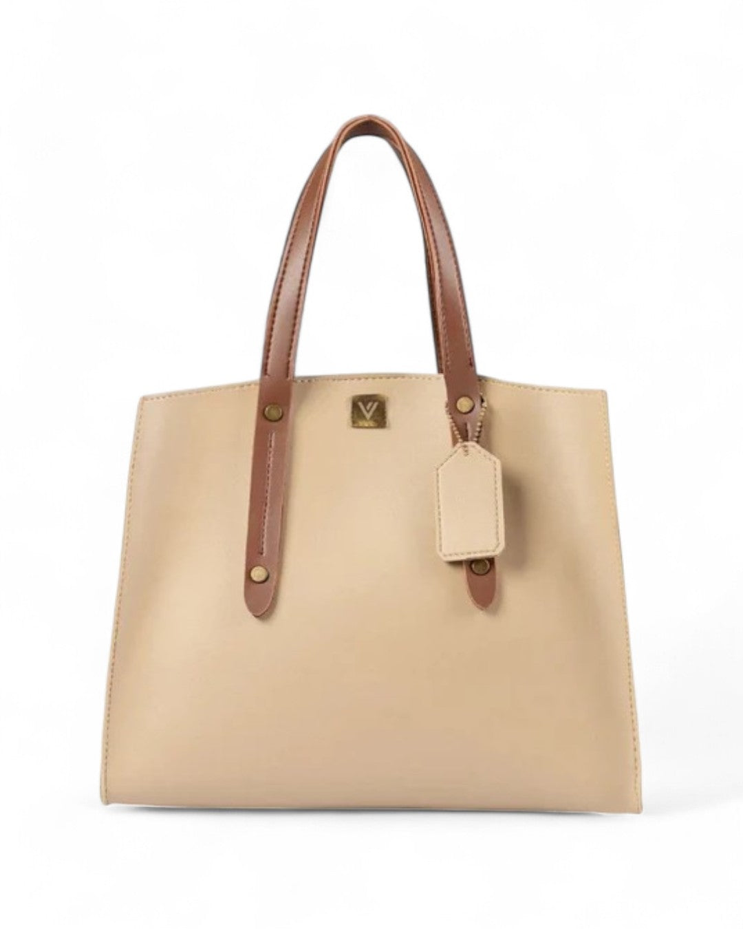 Beige Multi Compartment Satchel Bag V-101