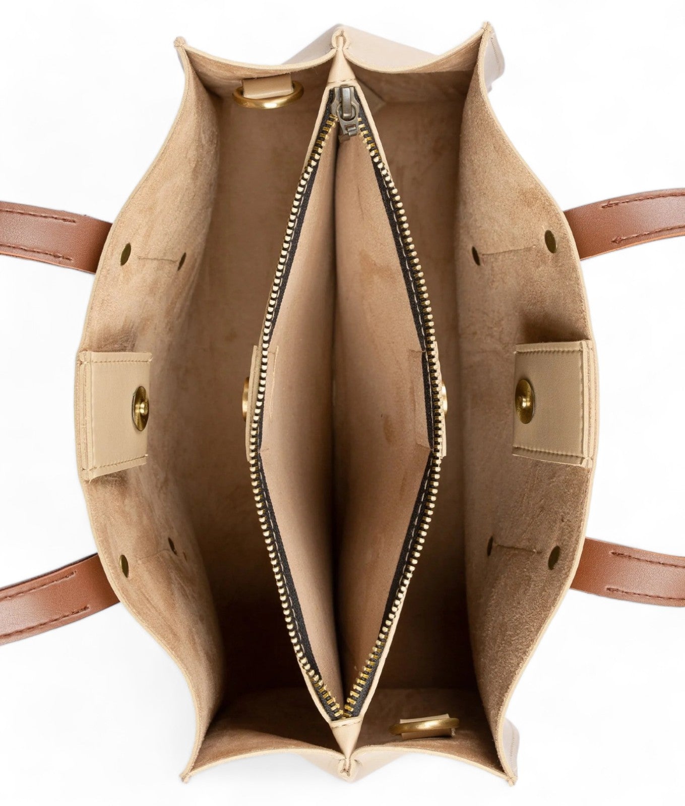 Beige Multi Compartment Satchel Bag V-101