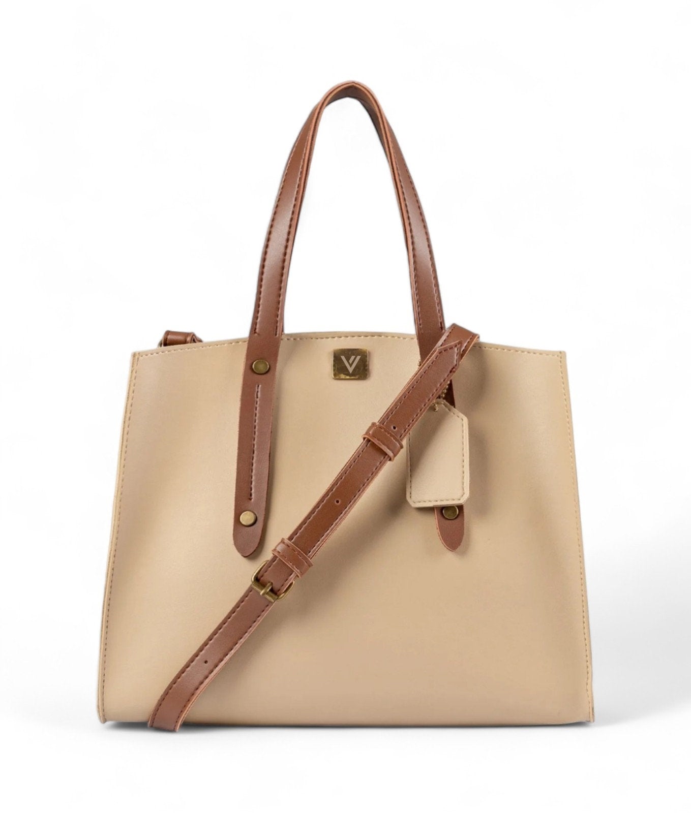 Beige Multi Compartment Satchel Bag V-101