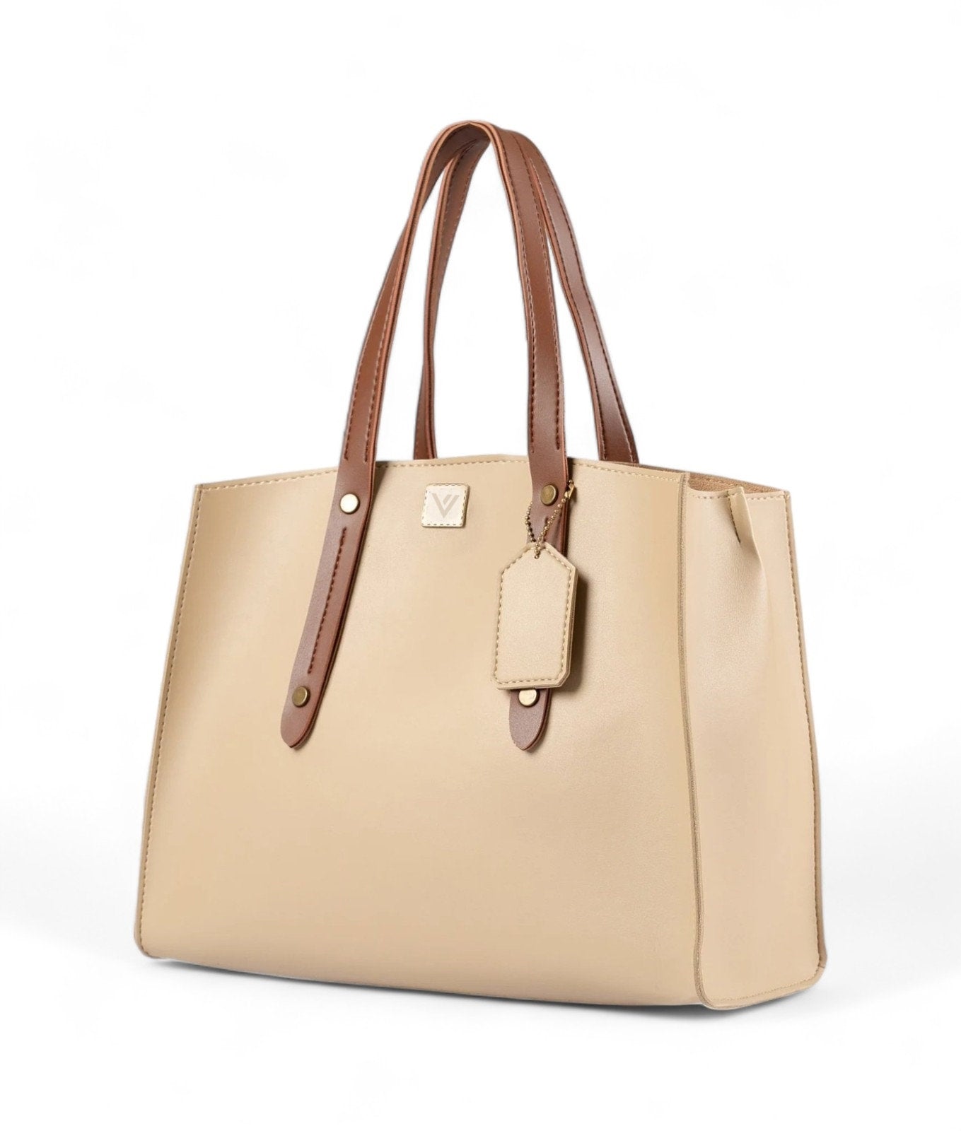 Beige Multi Compartment Satchel Bag V-101