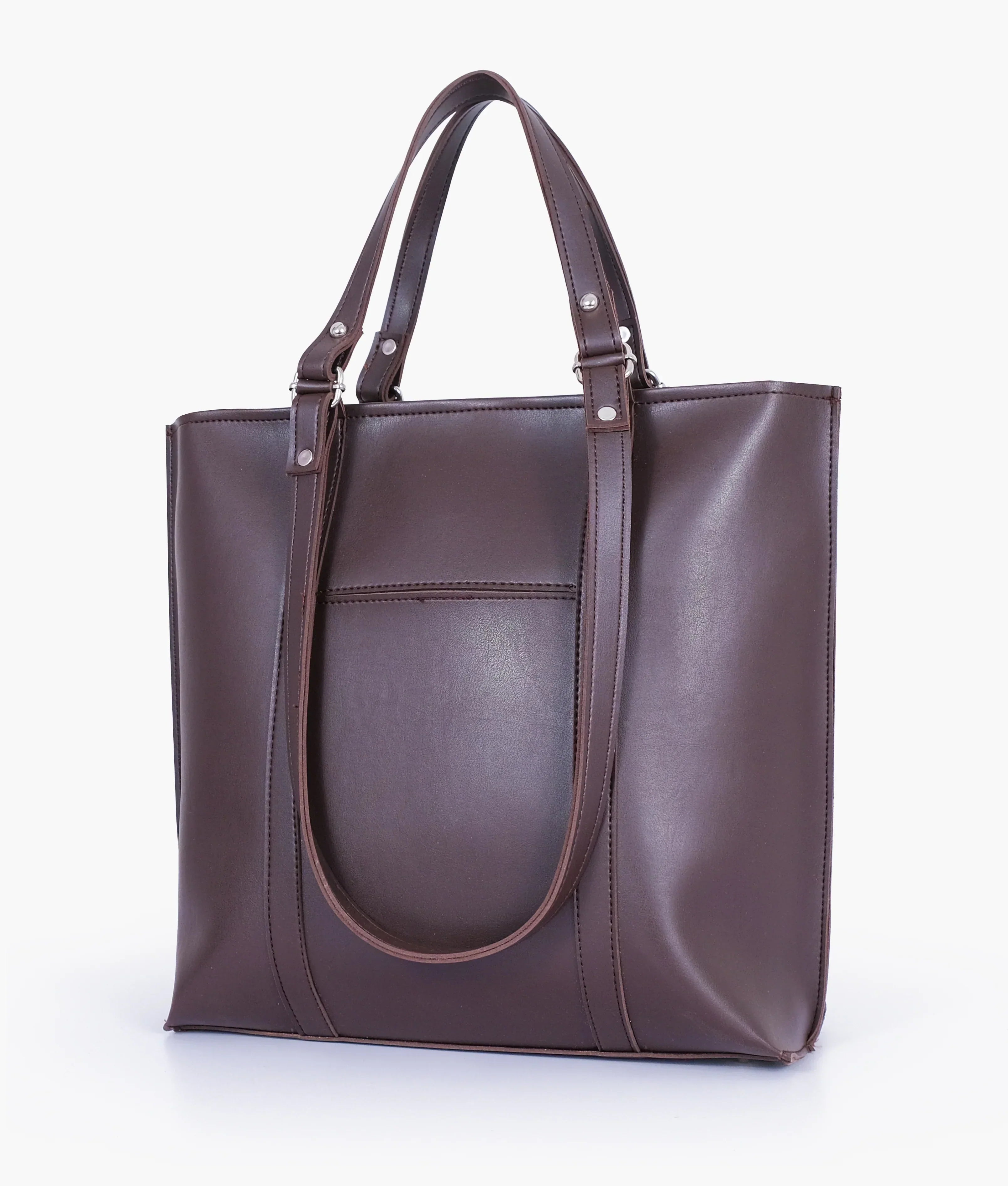 Dark Brown Double Handle Tote Bag V-143