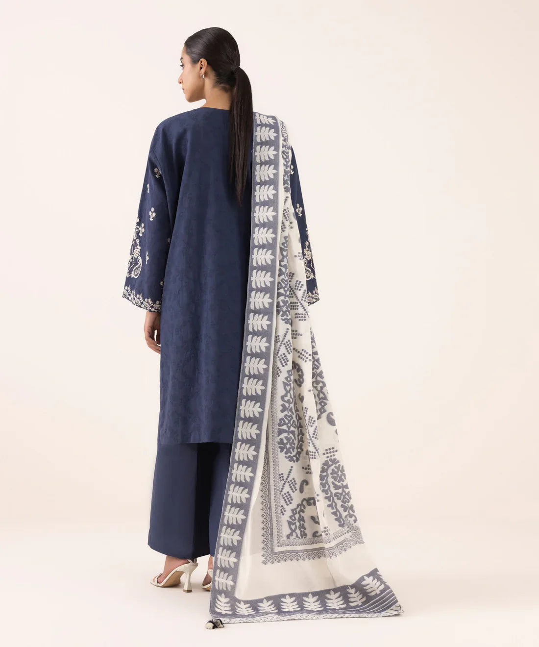 Dhanak-3PC Embroidered Shirt with Digital Printed Wool Shawl - 3511