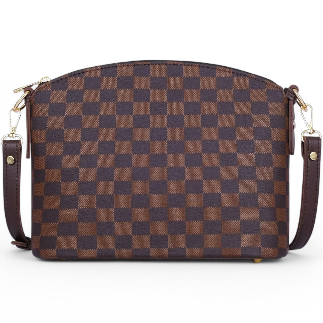 Dark brown checkered dome cross-body bag V-223