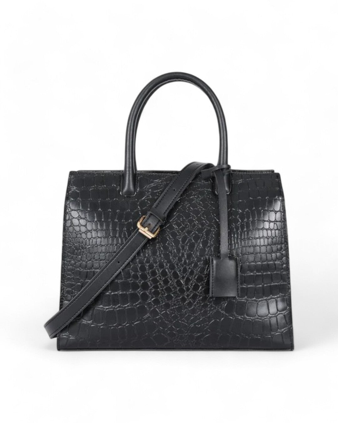 Black Retro Croc Handbag V-110