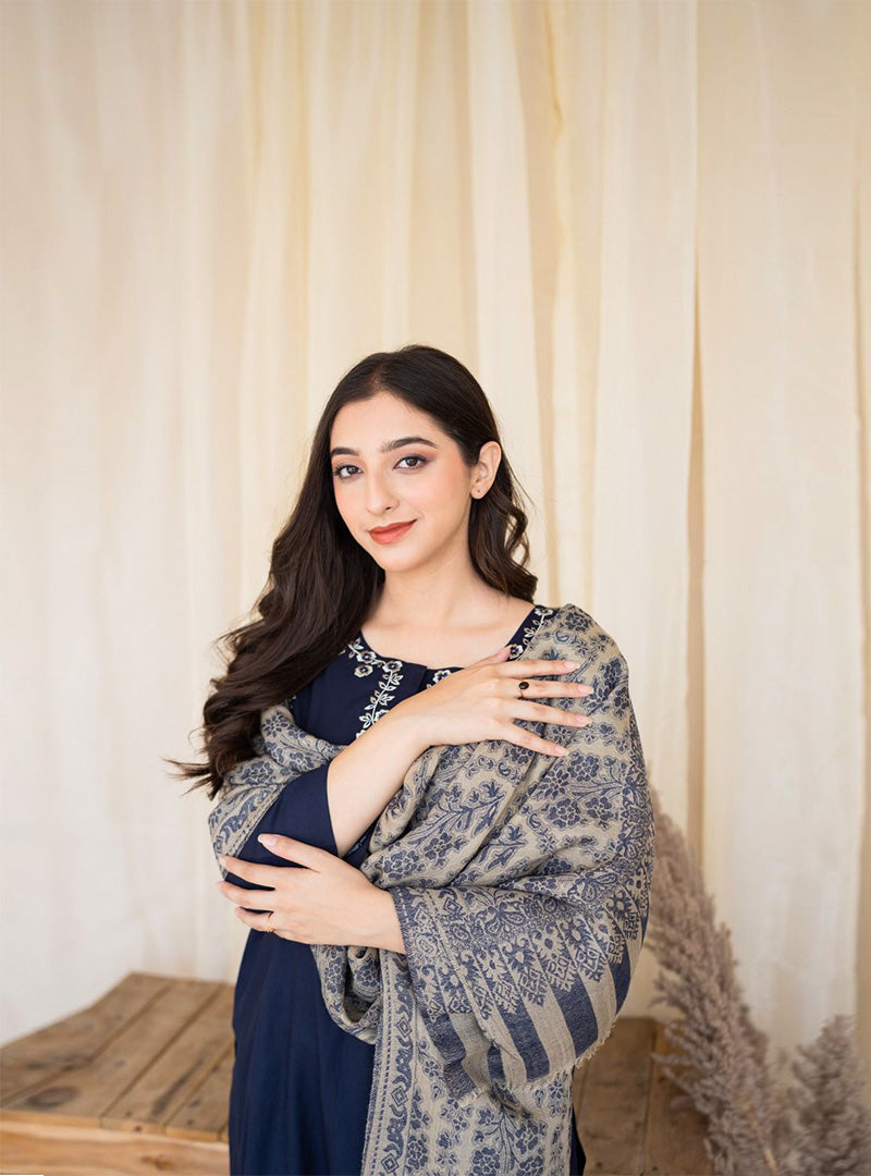 AISLING Dhanak 3PC Embroidered With Digital Printed Wool Shawl-629