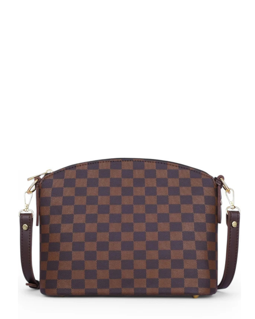 Dark brown checkered dome cross-body bag V-223