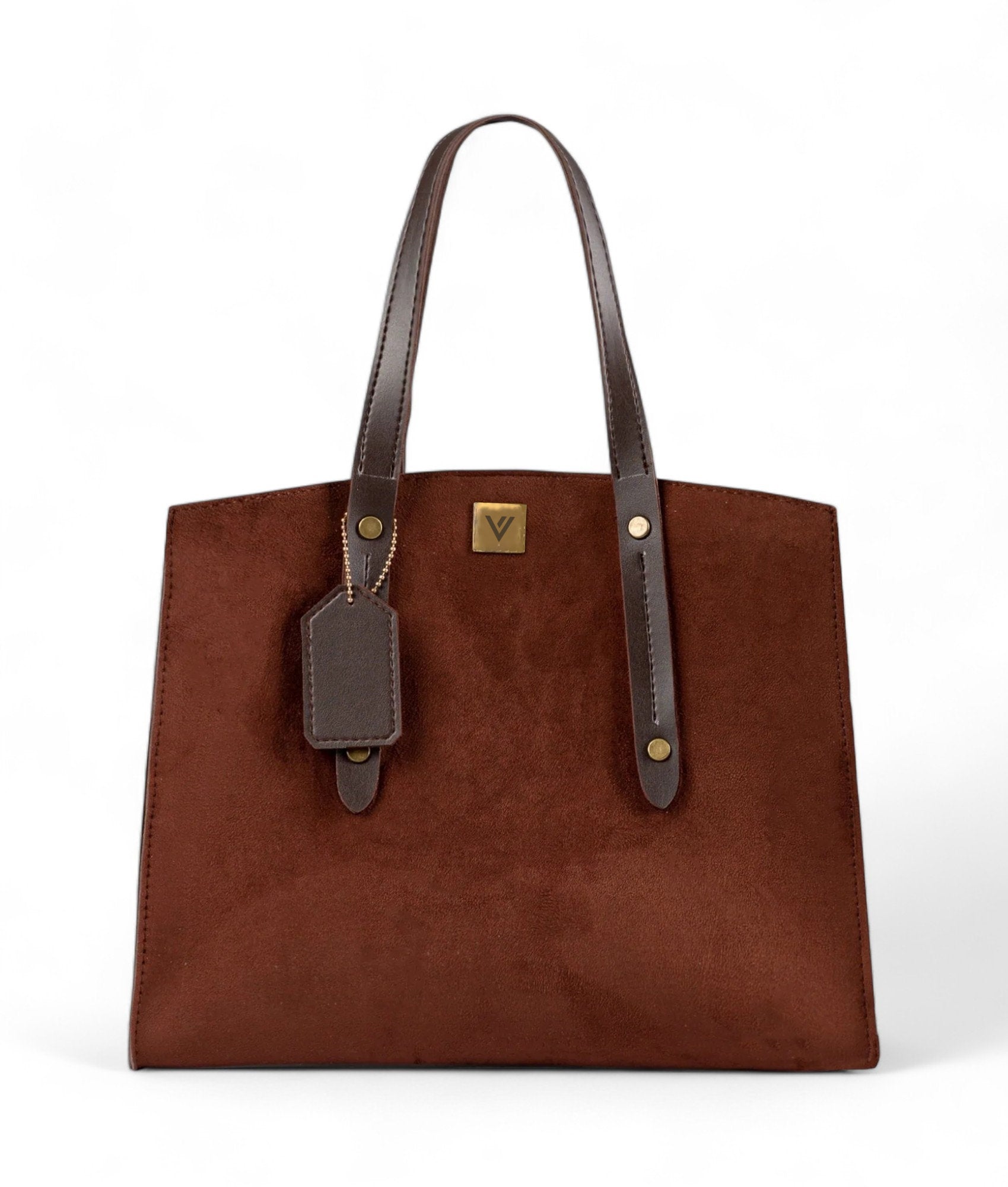 Brown Suede Multi Compartment Satchel Bag V-134