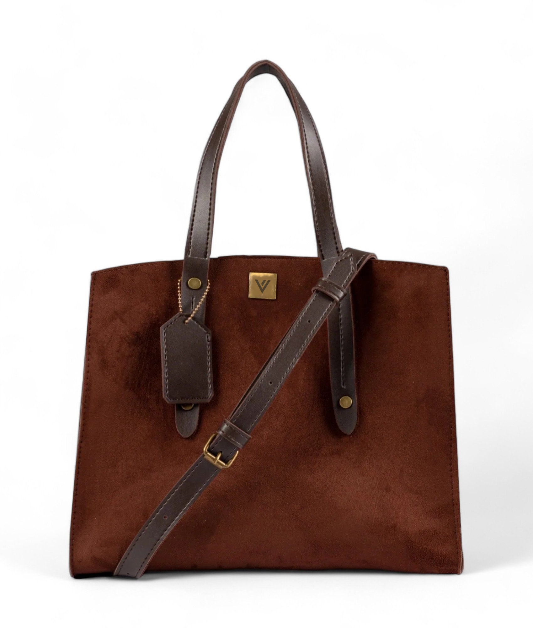 Brown Suede Multi Compartment Satchel Bag V-134