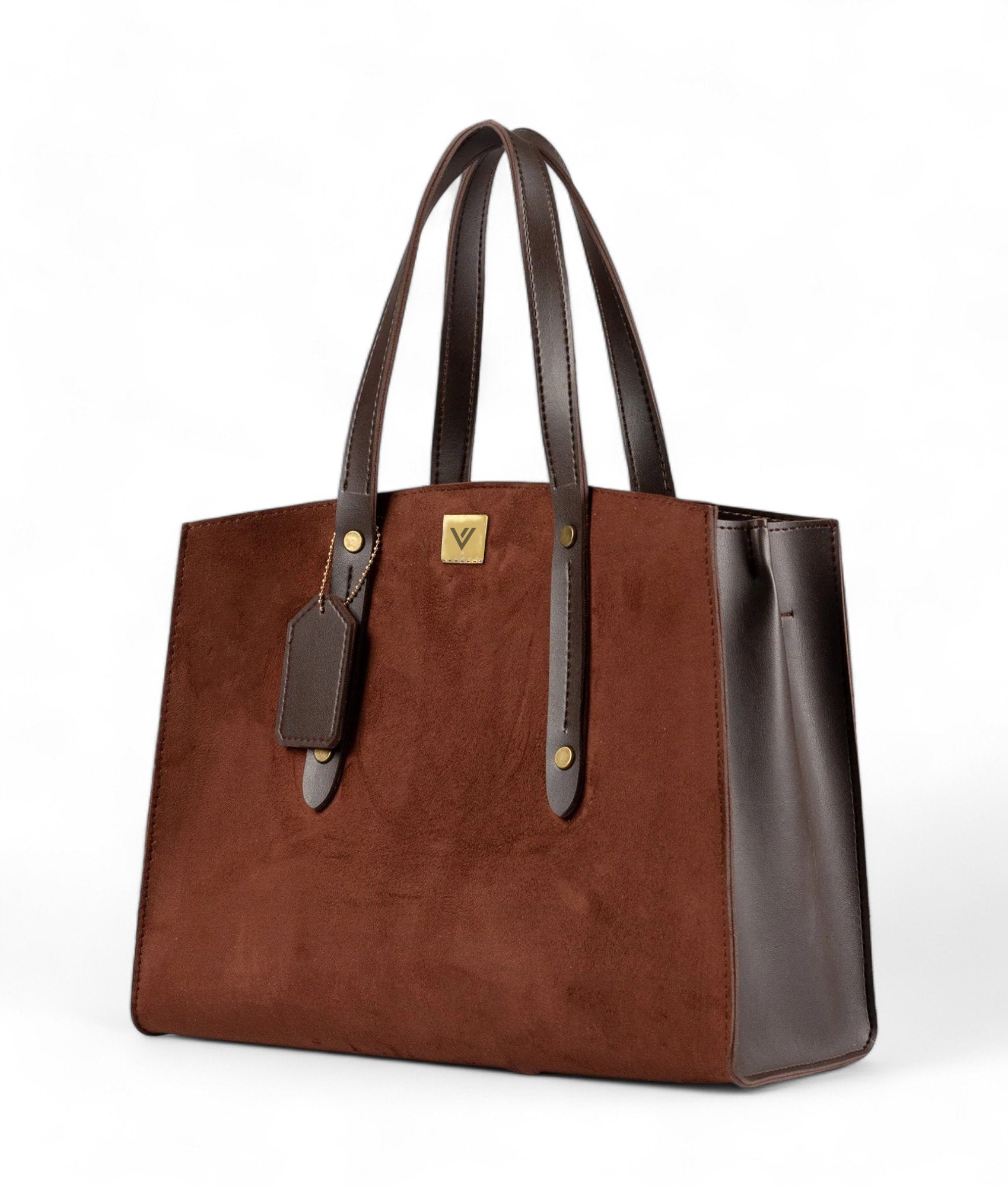 Brown Suede Multi Compartment Satchel Bag V-134