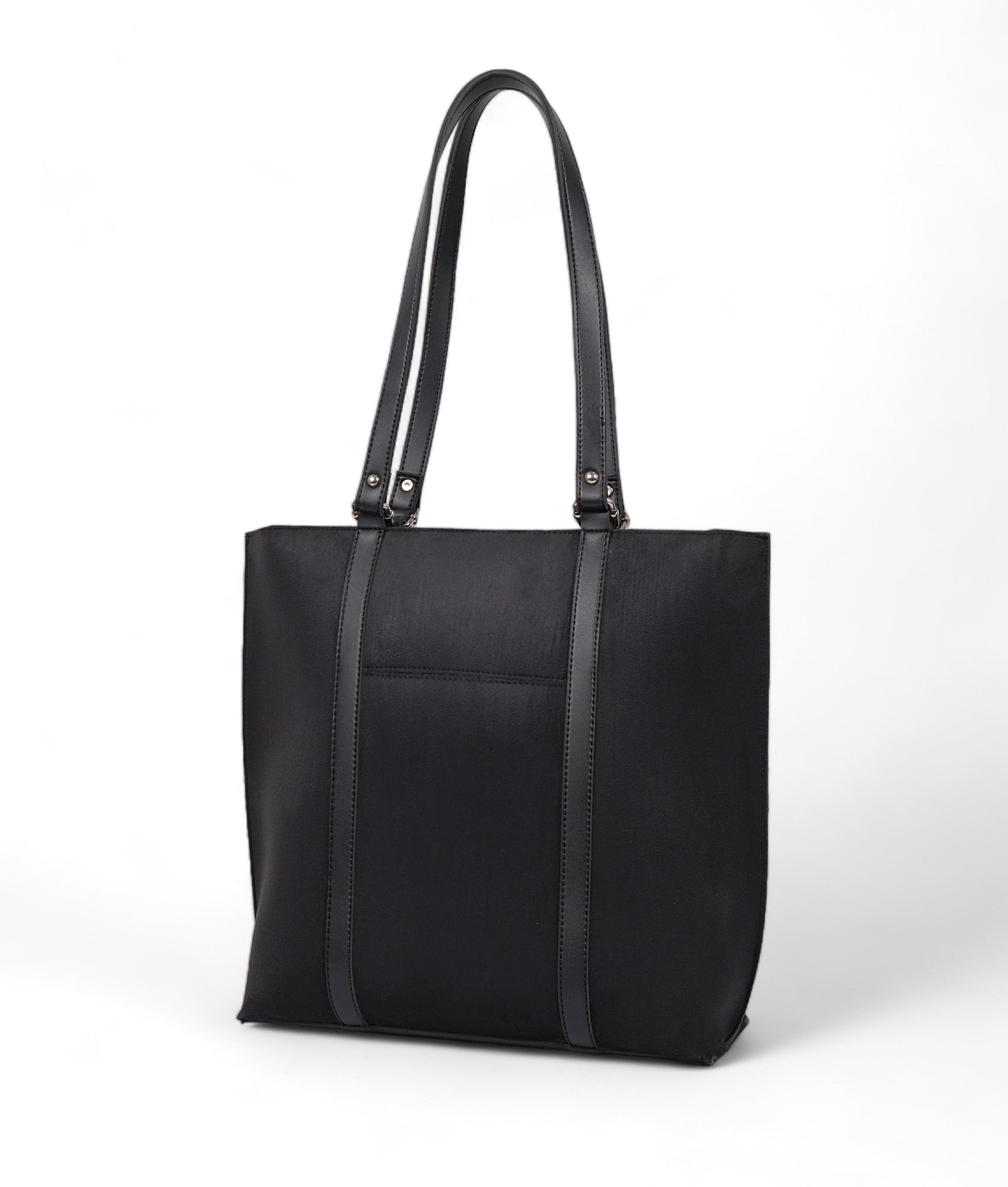 Black Suede Double Handle Tote Bag V-112