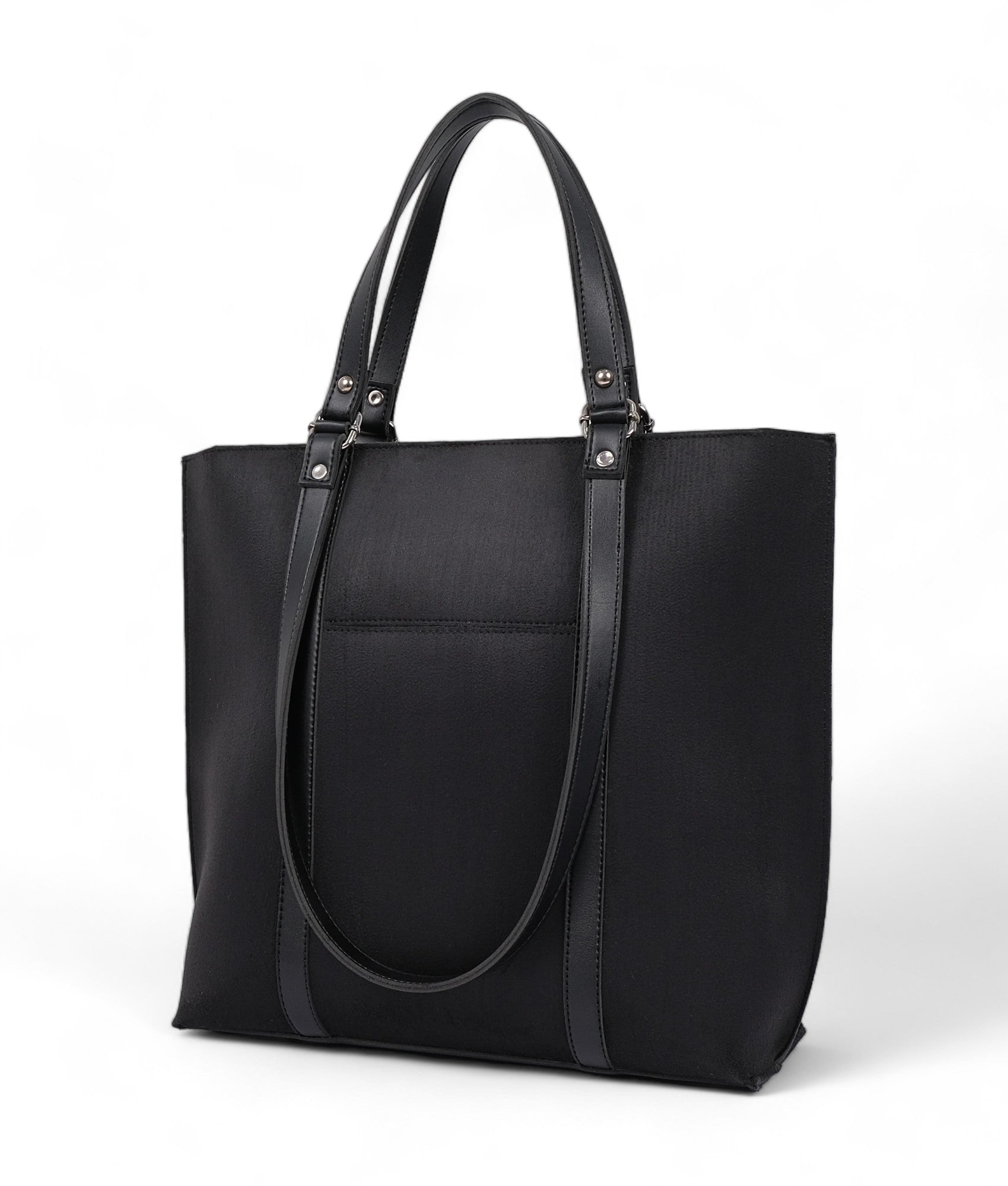 Black Suede Double Handle Tote Bag V-112