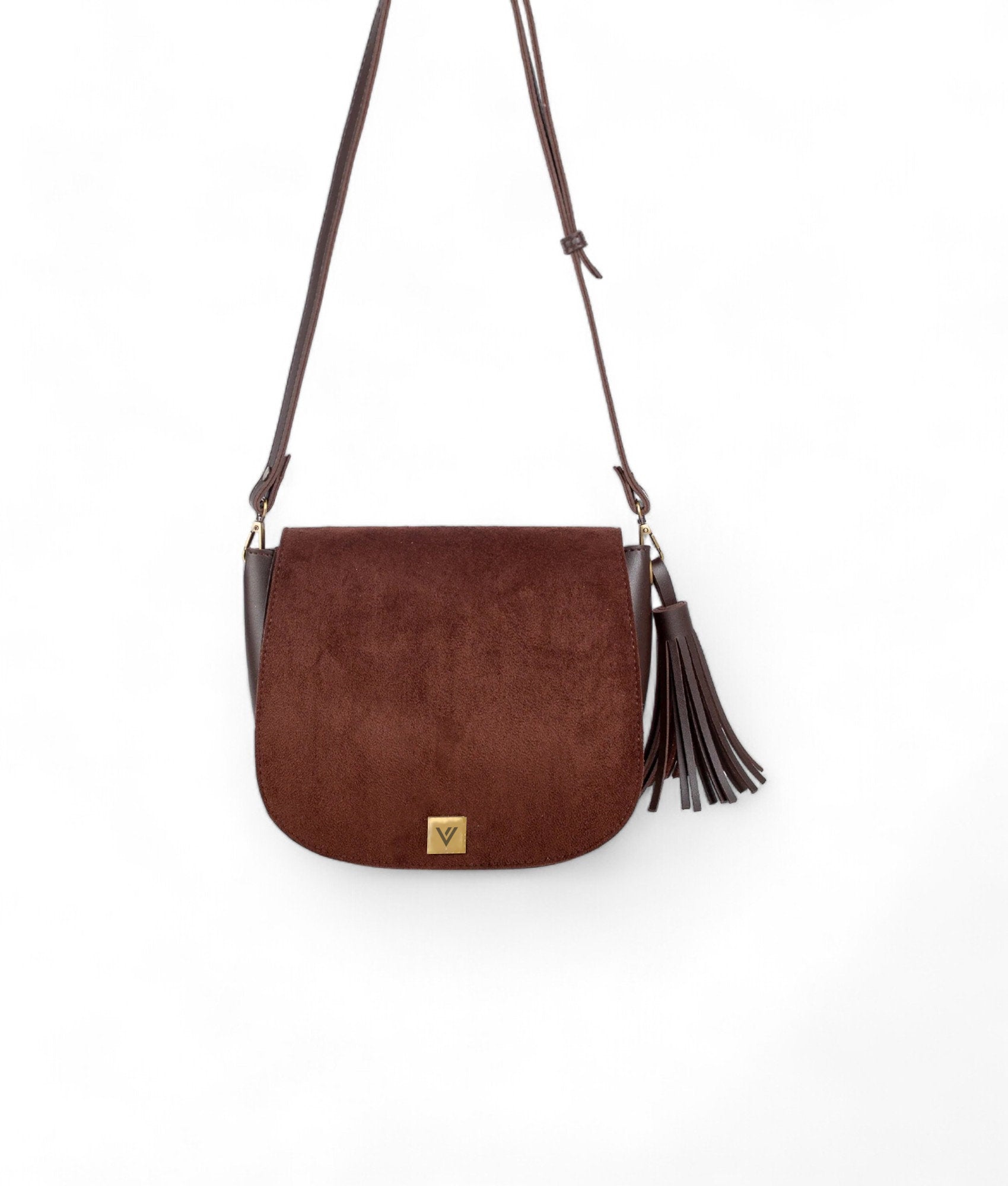 Brown Suede Foldover Saddle Bag V-219