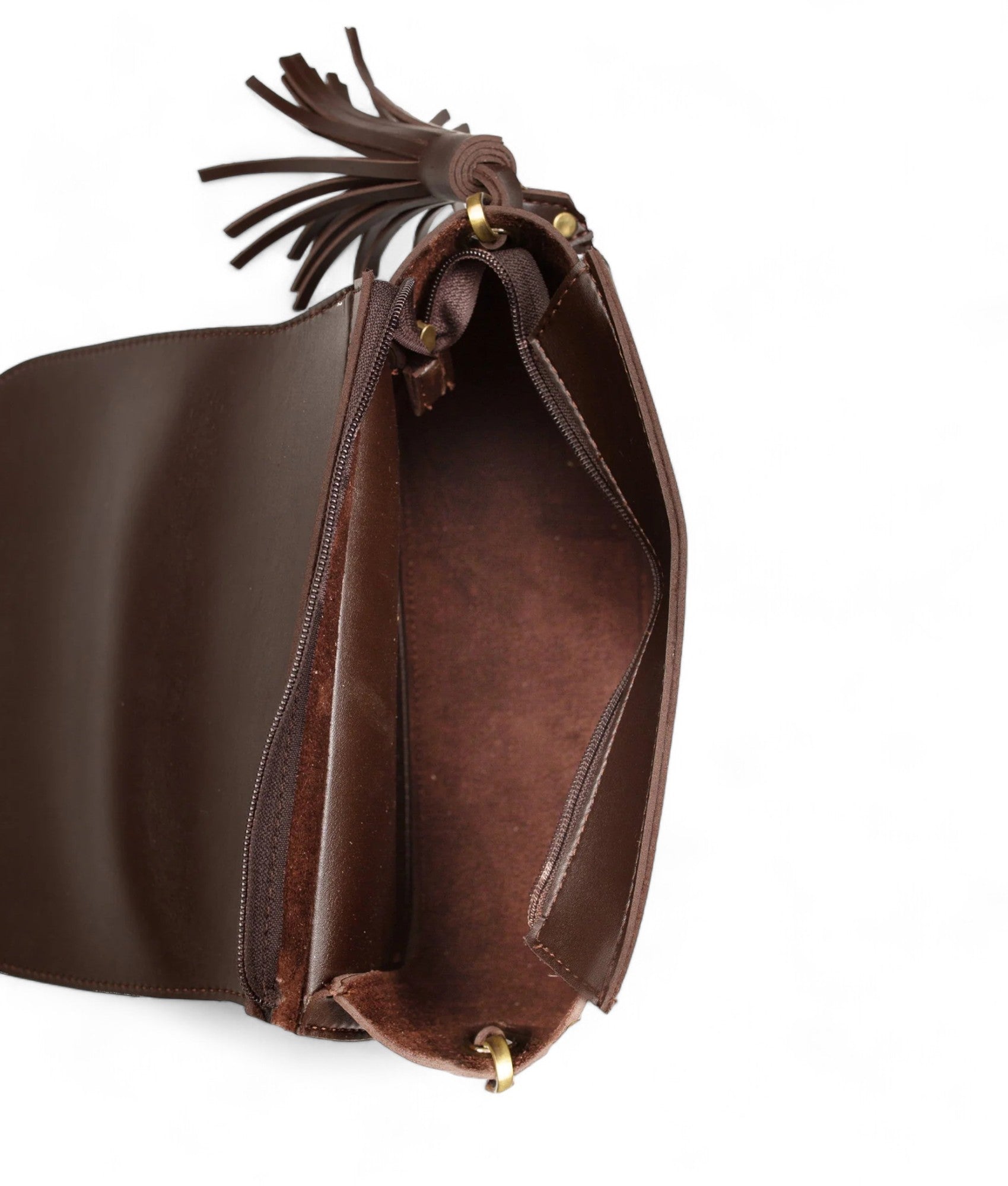 Brown Suede Foldover Saddle Bag V-219