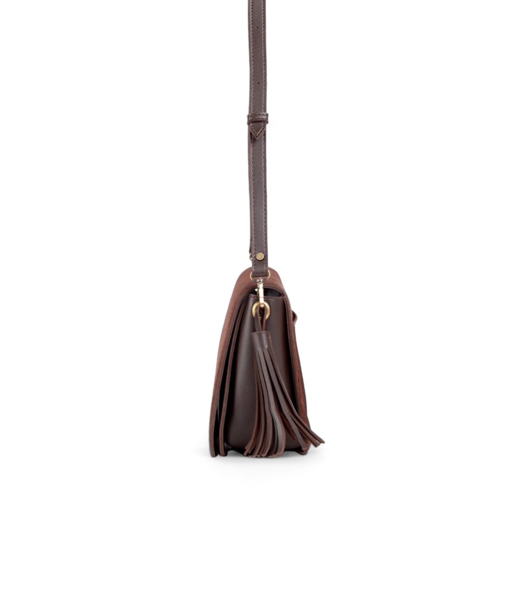 Brown Suede Foldover Saddle Bag V-219