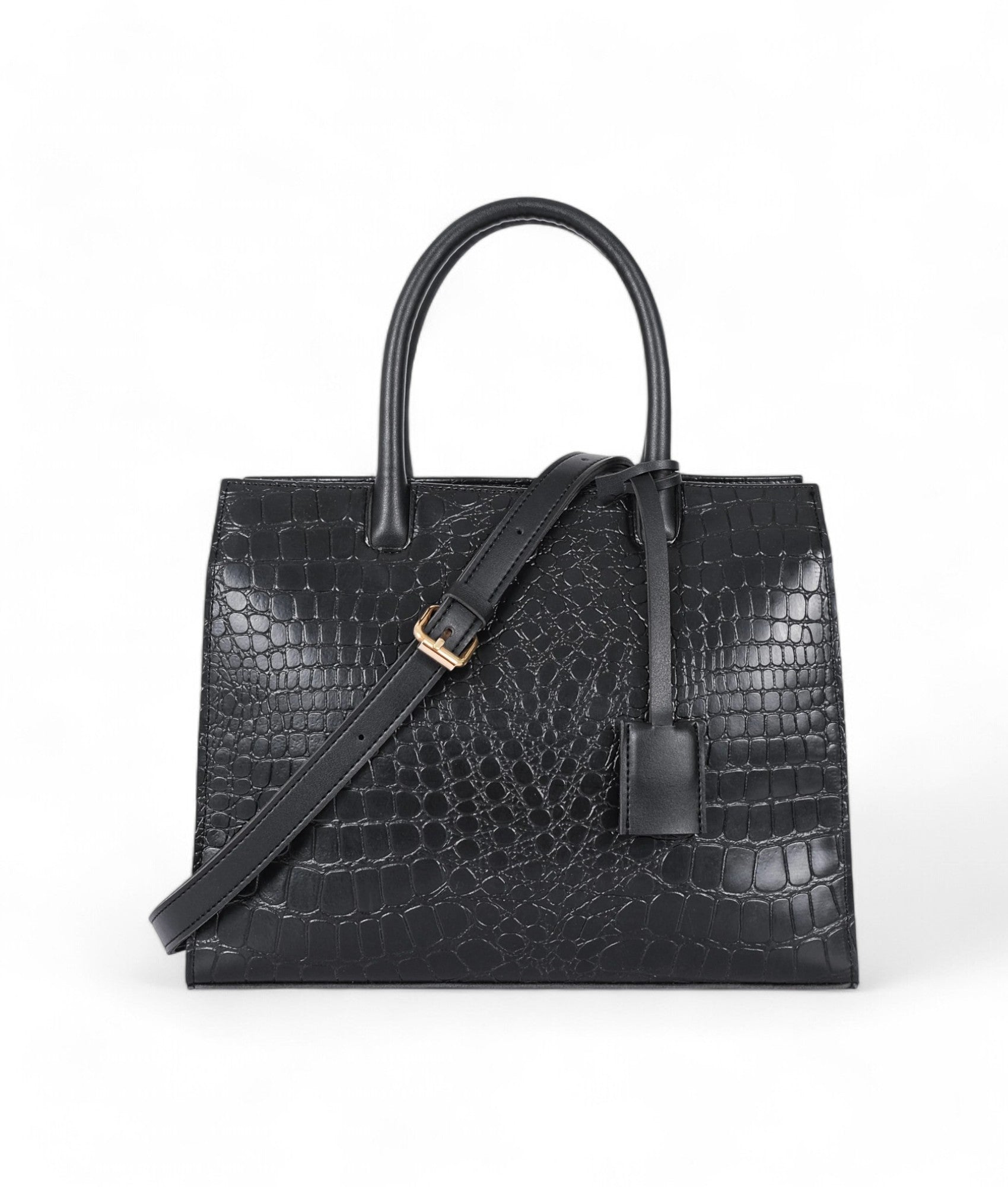 Black Retro Croc Handbag V-110