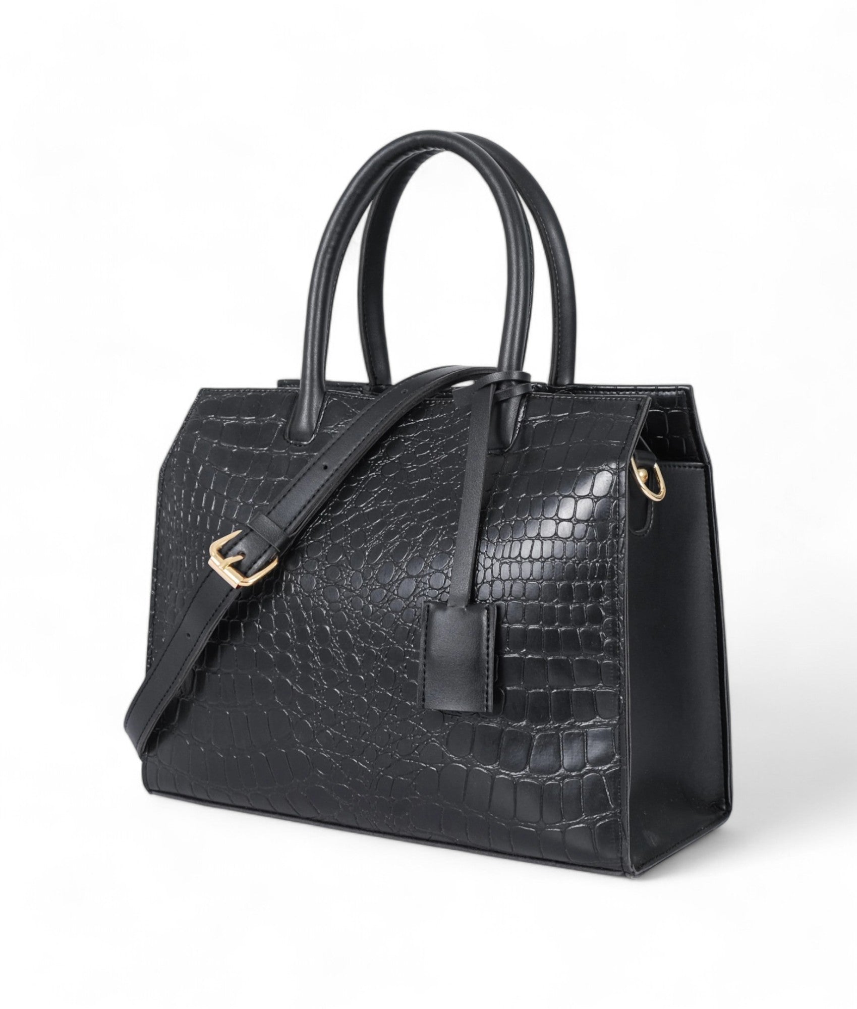Black Retro Croc Handbag V-110