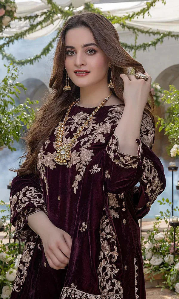 Velvet-3pc Embroidered with Organza Embroidered Dupatta-955