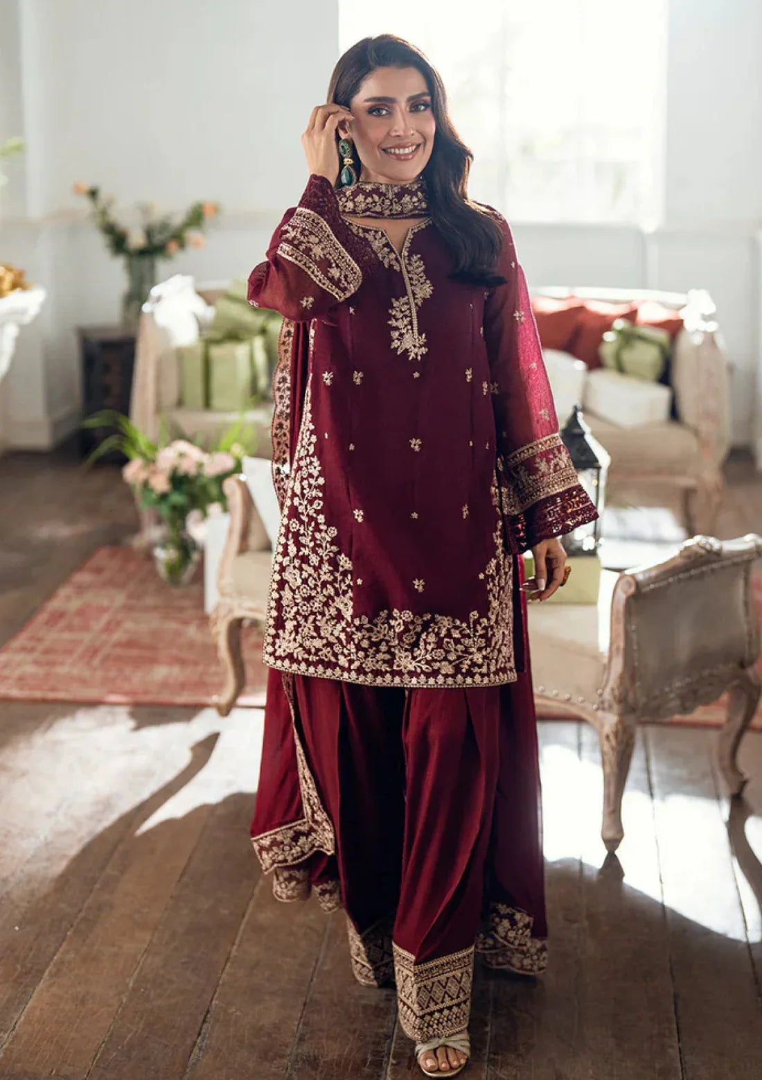 Dhanak-3PC Embroidered Shirt with Dhanak Embroidered Dupatta - 3524