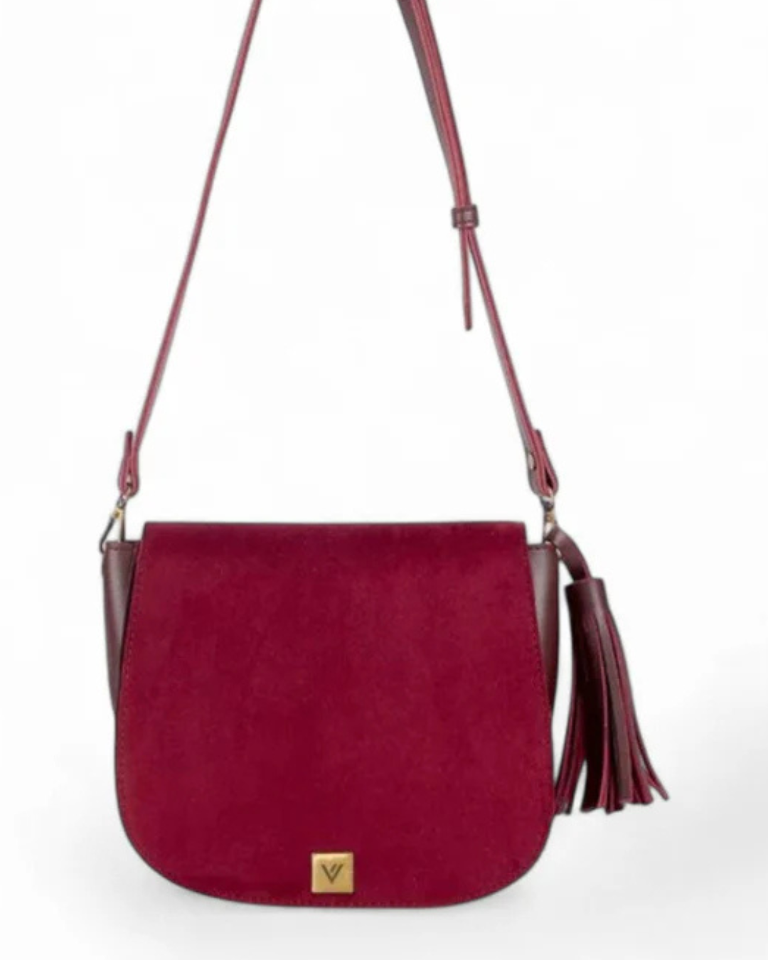 Red Suede Foldover Saddle Bag V-242