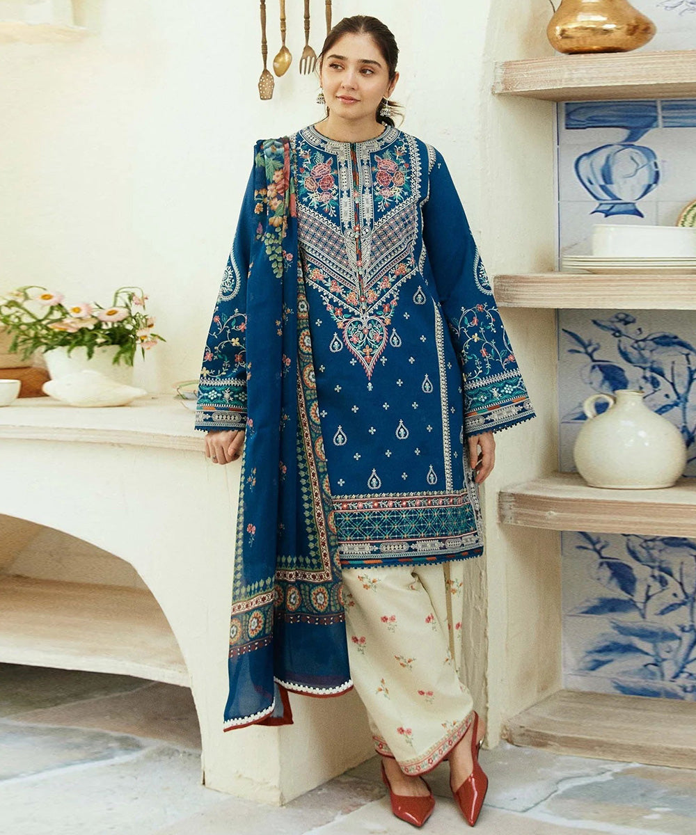 Dhanak-3PC Embroidered Shirt With Digital Printed Wool Shawl-668