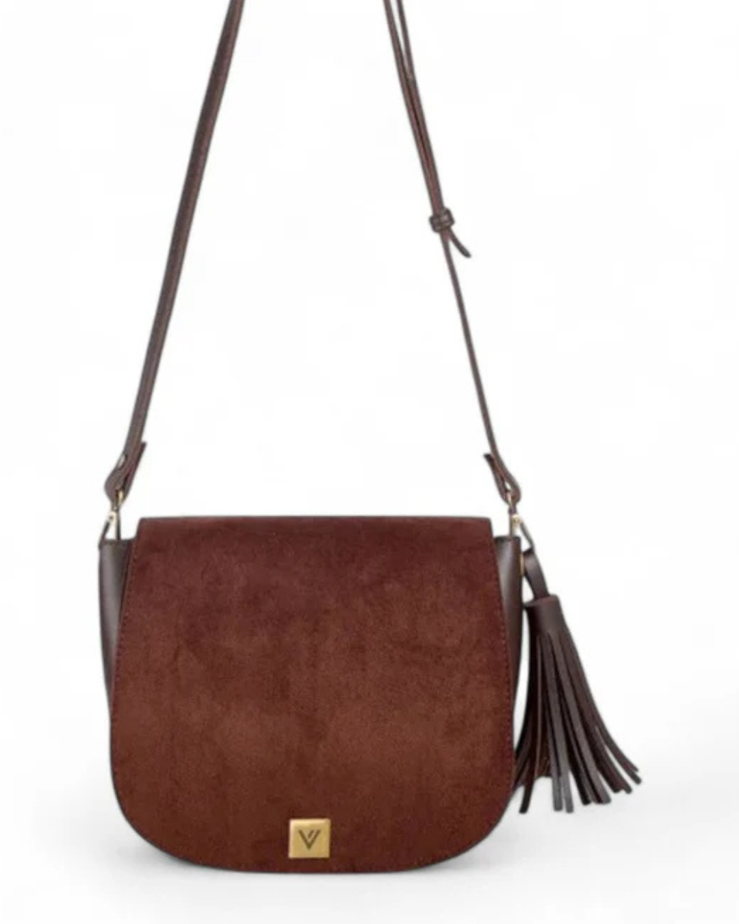 Brown Suede Foldover Saddle Bag V-219
