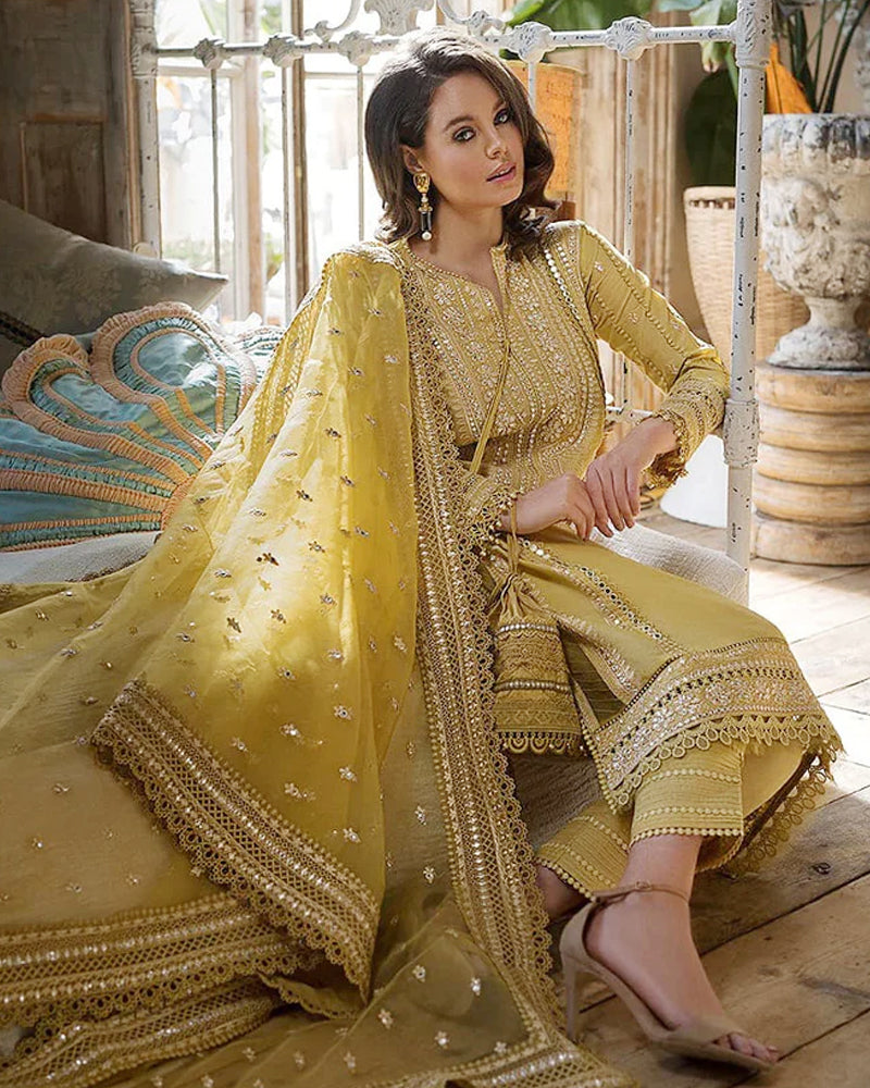 Linen 3PC Embroidered with Organza Sequins Embroidered Dupatta -583