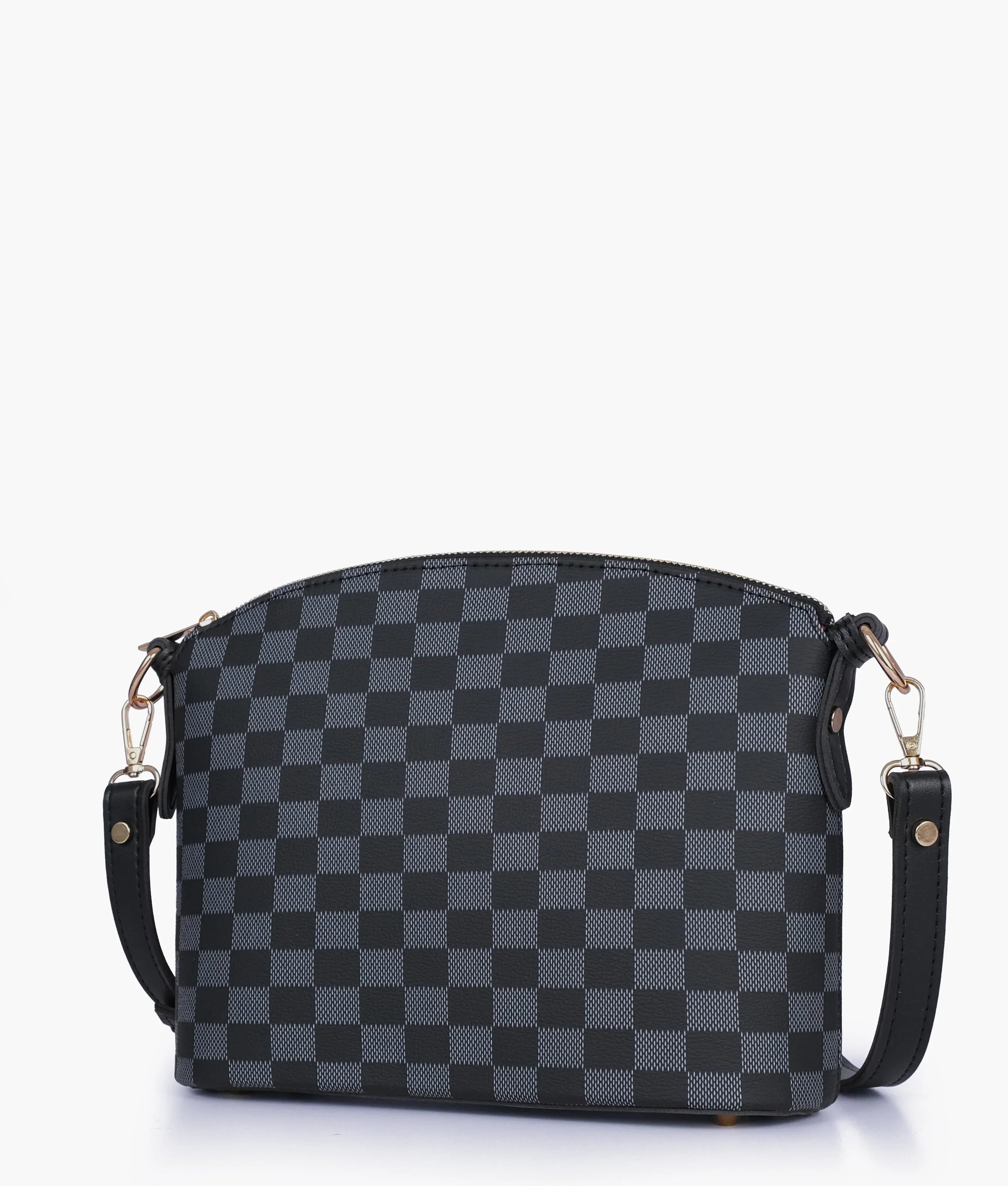 Black checkered tote bag with pouch V-104