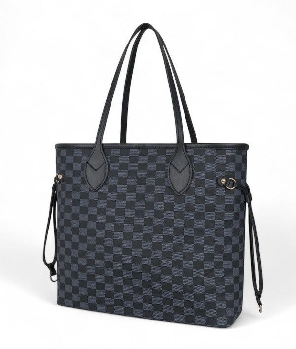 Black checkered tote bag V-103