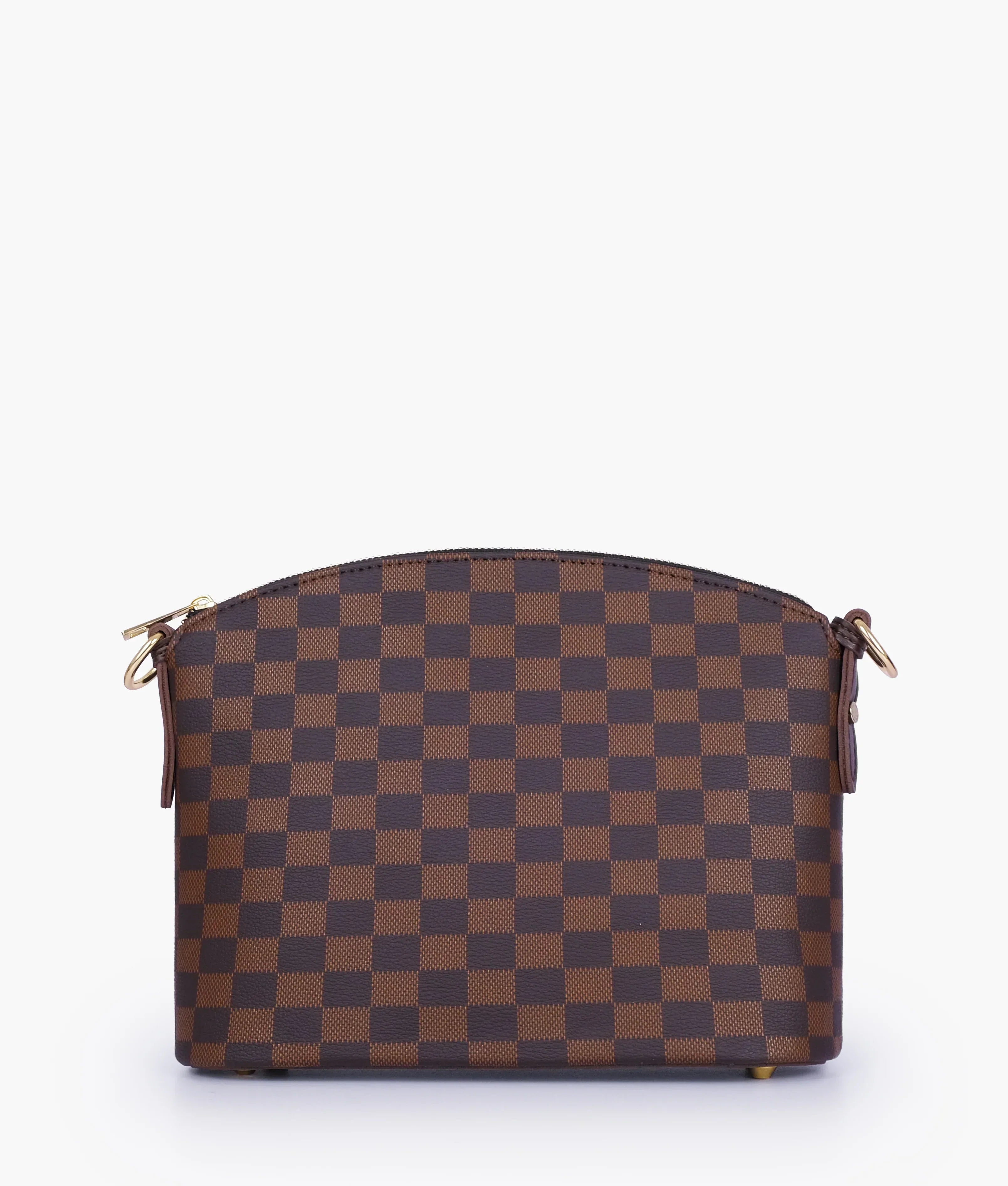 Dark brown checkered dome cross-body bag V-223