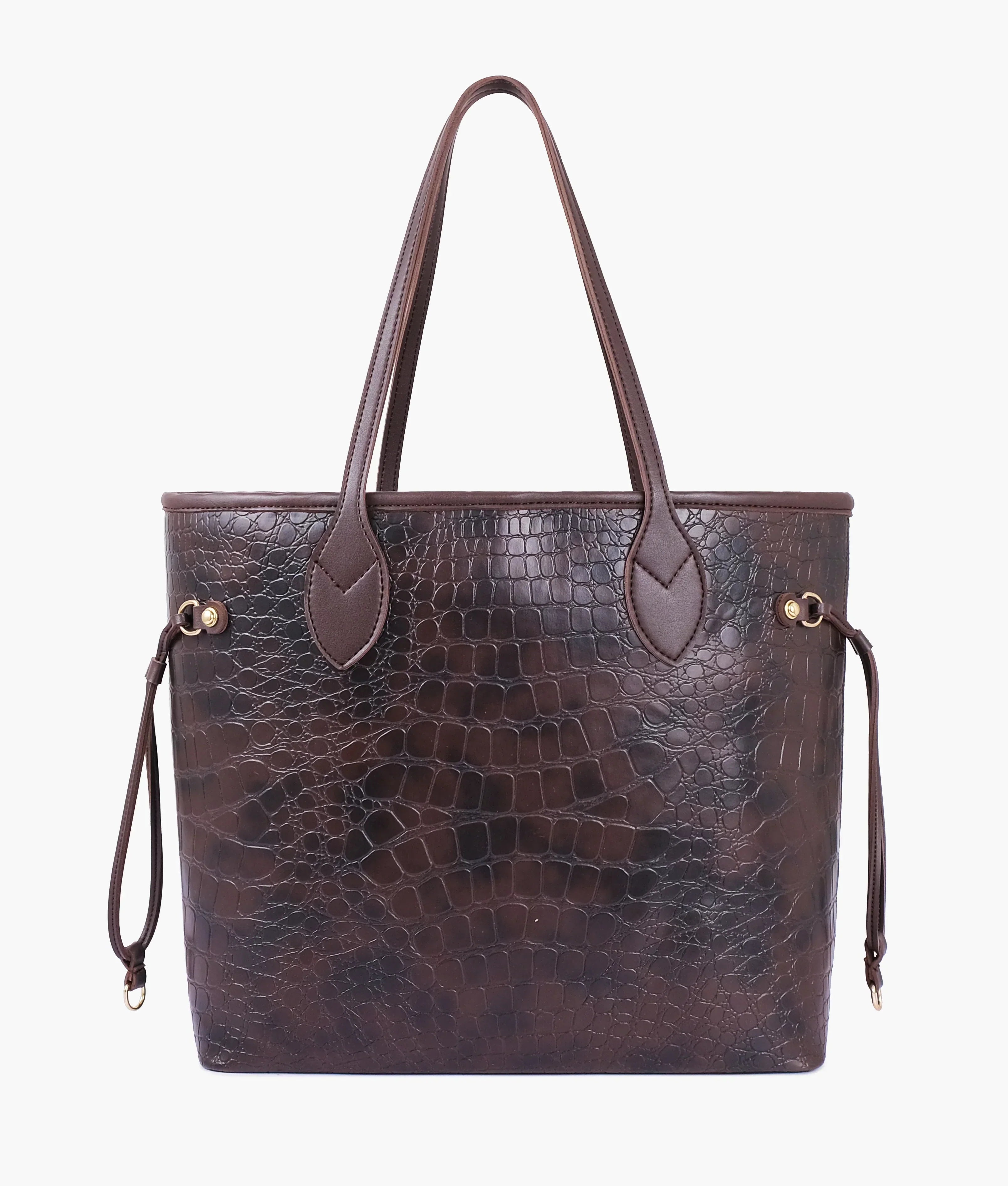 Dark Brown Croc neverfull tote bag V-142